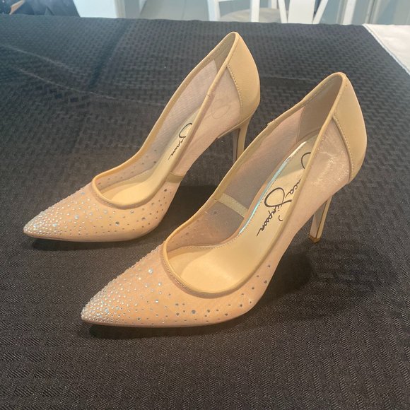 Jessica Simpson Shoes - Gorgeous Jessica Simpson Cream colored heels with Rhinestones